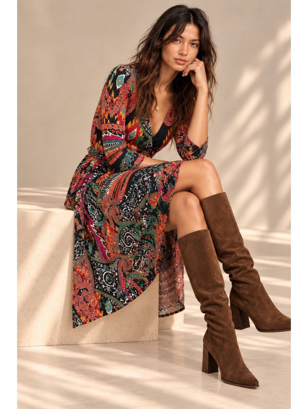 Soho Apparel Ltd Boho Paisley Wrap Dress Women’s M Colorful Mixed Print